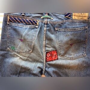 CUSTOM- Polo Ralph Lauren Men's Denim Jeans with Flag Patch Distressed accents